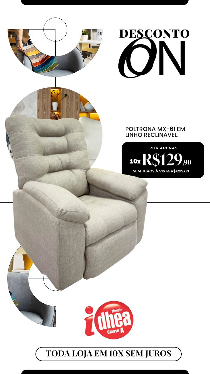 Poltrona MX-61 em linho reclinável