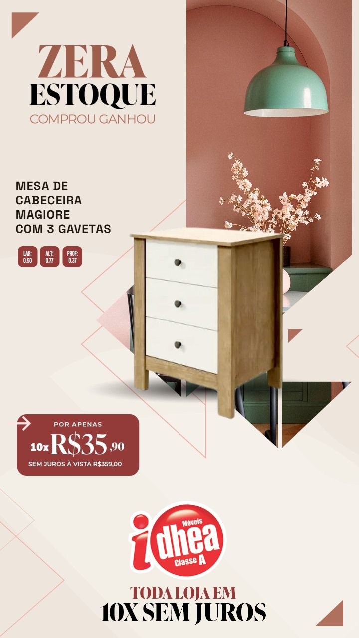 Mesa de Cabeceira Magiore C/ 3 Gavetas