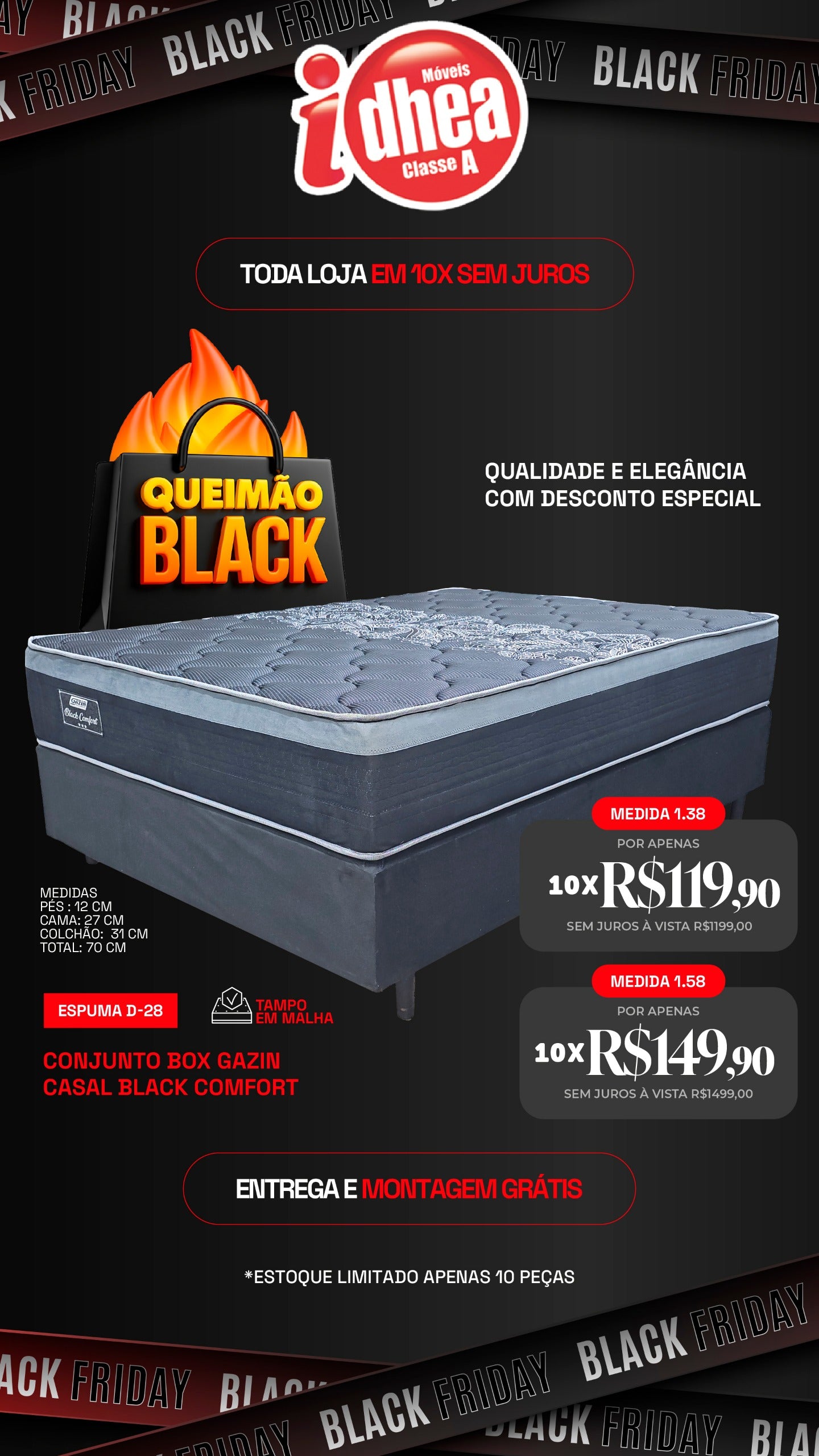 Conj. Box Gazin casal black comfort